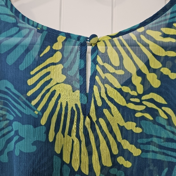 Lane Bryant Tropical Teal and Yellow Sleeveless Sheer Top Plus Size 14/16 - Picture 5 of 6